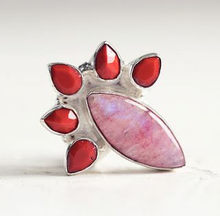 pink moonstone and red coral statement ring by artique boutique