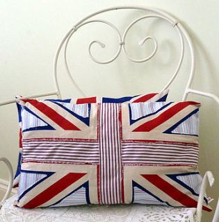 union jack oblong cushion with stripe applique by jojo accessories