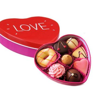 heart tin filled with chocolates by bijou gifts