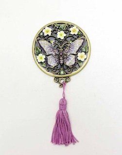 Welforth Fine Pewter Purple Butterfly Purse Mirror with Tassel  Personal Makeup Mirrors  Beauty