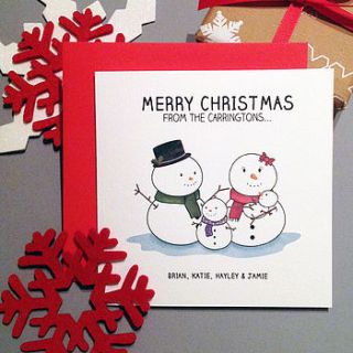 personalised 'snowman family' christmas cards by thispaperbook