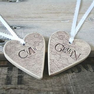 personalised lace overlay heart decoration by cherry pie lane