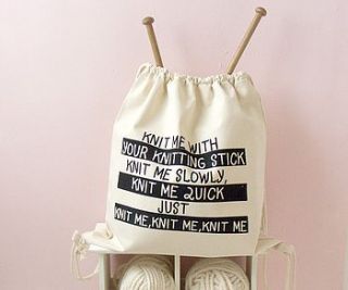 'knit me' drawstring bag by kelly connor designs knitting bags and gifts