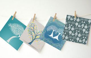 set of four illustrated tree greetings cards by from lucy