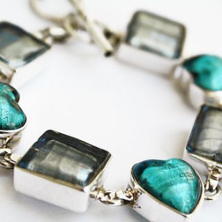 murano glass hearts and squares bracelet by claudette worters