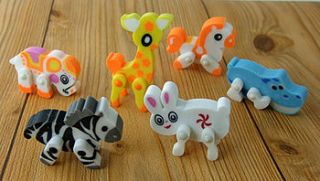 animal rubbers (pack of 6 assorted) by petra boase