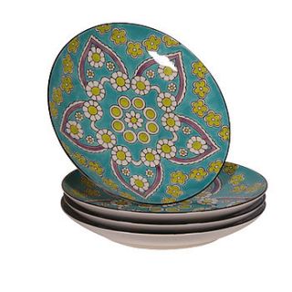 patterned turquoise plate by alphabet interiors