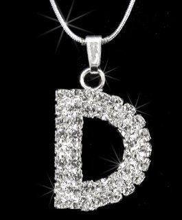Initial Letter D, Alphabet Necklace, Crystal Rhinestone Pendant Necklace, Crystal/Silver, NEC 2104
