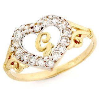 14k Gold Heart Shape Letter 'G' Initial CZ Ring Jewelry Jewelry