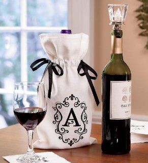 Monogrammed Wine Bag and 3 D Laser Etched Glass Wine Stopper Set in Letter B Wine Accessory Sets Kitchen & Dining