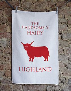 the handsomely hairy highland tea towel by bottle green homes