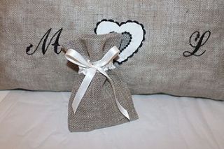 burlap and lace wedding favour bag by mabelicious bridal