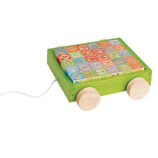 wooden toy alphabet blocks and wagon by knot toys