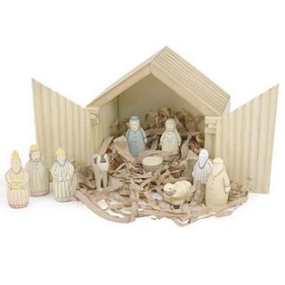 hand crafted wooden nativity set by the chic country home