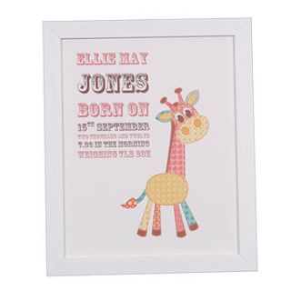 baby personalised giraffe framed print by dreams to reality design ltd