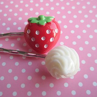 strawberry and cream hair clips by ilovehearts