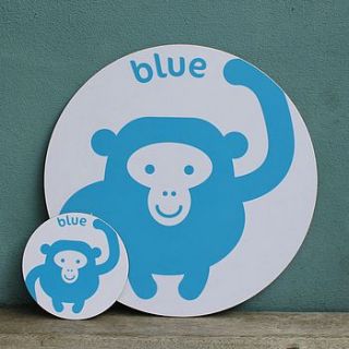 monkey placemat and coaster set by colourful dove