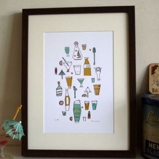 'cocktails' screen print by memo illustration