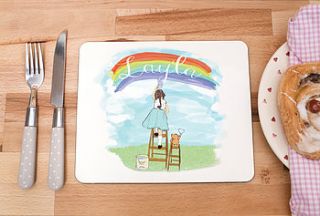 children's personalised placemat 'rainbows' by olivia sticks with layla