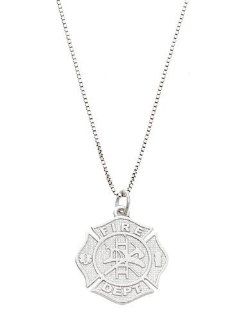 Sterling Silver One Sided Fire Department Maltese Cross Necklace Pendant Necklaces Jewelry
