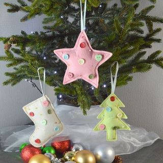 felt button christmas tree decorations by pippins gifts and home accessories