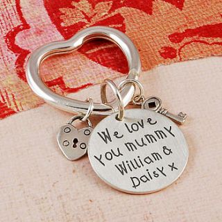 personalised silver heart charms key ring by indivijewels