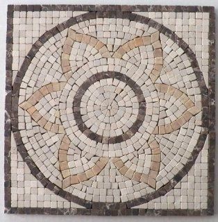 12" X 12" Marble Emperador Medallion Flower or Sun Shape Pattern Use As a Square Medallion or Cut Out Larger Circle (Easy to Cut Mesh Backing) to Make a Circular Medallion   Marble Tiles  