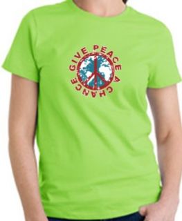 GIVE PEACE A CHANCE Ladies Adult T shirt   Lime Green Clothing