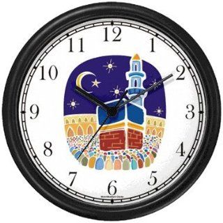 Mecca or Makkah al Mukarramah   The Kaaba   during the Hajj Moslem or Muslim Theme Wall Clock by WatchBuddy Timepieces (Slate Blue Frame)  