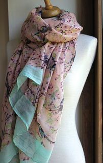 blush bird print scarf by the forest & co