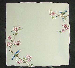 222 Fifth Feathered Friends Square Dinner Plates, Set of 4, Bluebird Kitchen & Dining