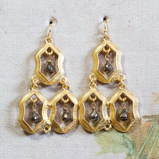 gold statement earrings with smokey quartz by anusha