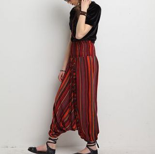 shirred waist harem trousers in cotton by lale style