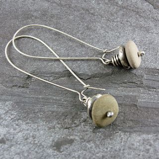 handmade beach pebble and silver earrings, long by camali design