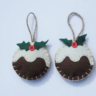 set of handmade christmas pudding decorations by cotton fairies
