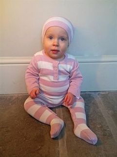 pink/cream stripe knit bodysuit and hat set by bamboo baby