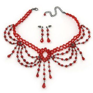 Red Gothic Costume Choker Necklace And Earring Set Jewelry Sets Jewelry