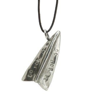 "Go For It   Sky's The Limit" Pewter Airplane Pendant Necklace Jewelry