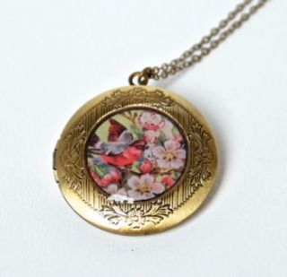 bird and flowers antiqued brass locket by artysmarty