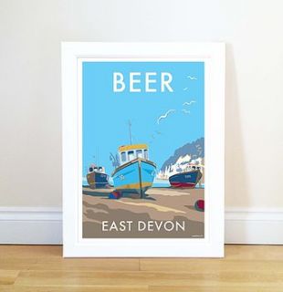 vintage style seaside poster of beer, devon by becky bettesworth