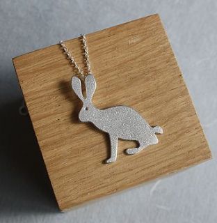 handmade silver hare pendant by caroline cowen jewellery