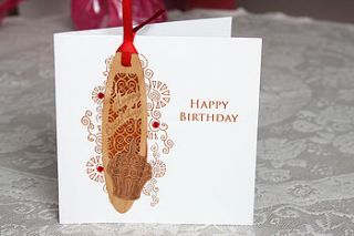 wooden 'birthday' card with bronze foil by white mink