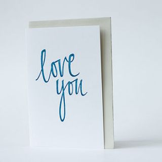 'love you' letterpress calligraphy card by prickle press