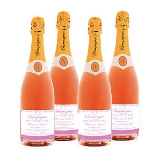 personalised champagne four bottles of rose by boutique bubbly