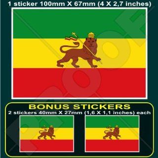 ETHIOPIA Former Ethiopian Lion of Judah Flag AFRICA 4" (100mm) Vinyl Bumper Sticker, Decal x1 +2 BONUS 