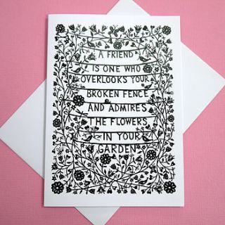 'a friend is' greetings card by folk art papercuts by suzy taylor