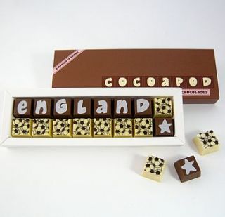 personalised football themed chocolates by chocolate by cocoapod chocolate