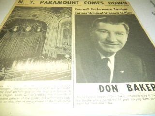 N.y Paramount Comes Down   Farewell Performance To night Former Resident Organist to Play   September 27, 1964 Music