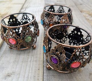 moroccan style jewelled tea light holder by yatris home and gift