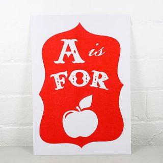 a is for apple alphabet risograph print by nell